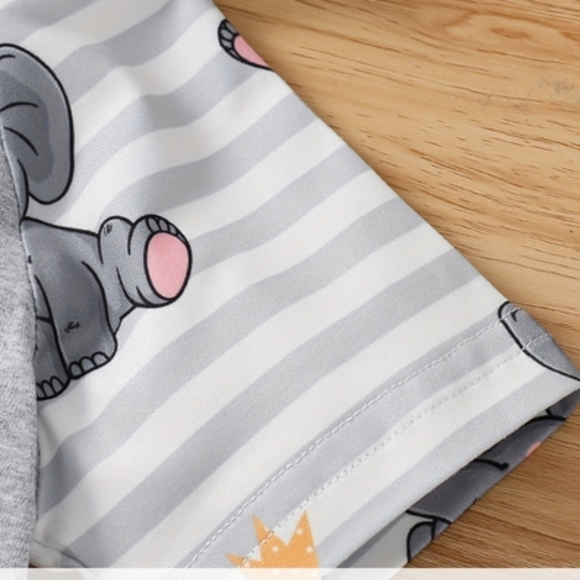 Adorable Baby Boys 2pcs Elephant=Print Hoodie and Shorts Set 3-6M-18-24M - Picture 3 of 7